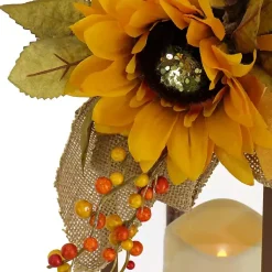 New LED Sunflower and Burlap Bow Lantern Fall