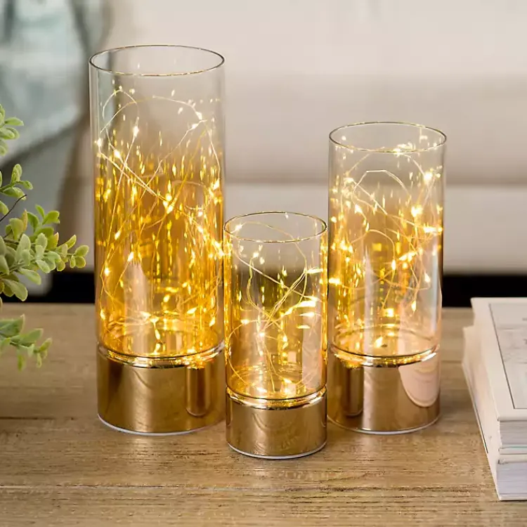LED Twinkle Light Glass Hurricanes, Set of 3 Lanterns