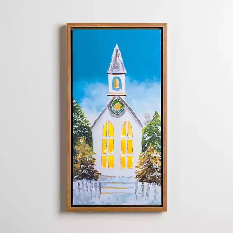 New LED White Church Christmas Canvas Art Print Christmas Art & Wall Decor