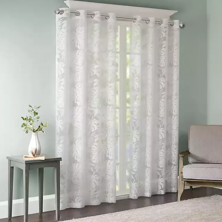 Kirklands Home Curtains & Drapes|Leilani Palm Leaf Curtain Panel, 63 in. White