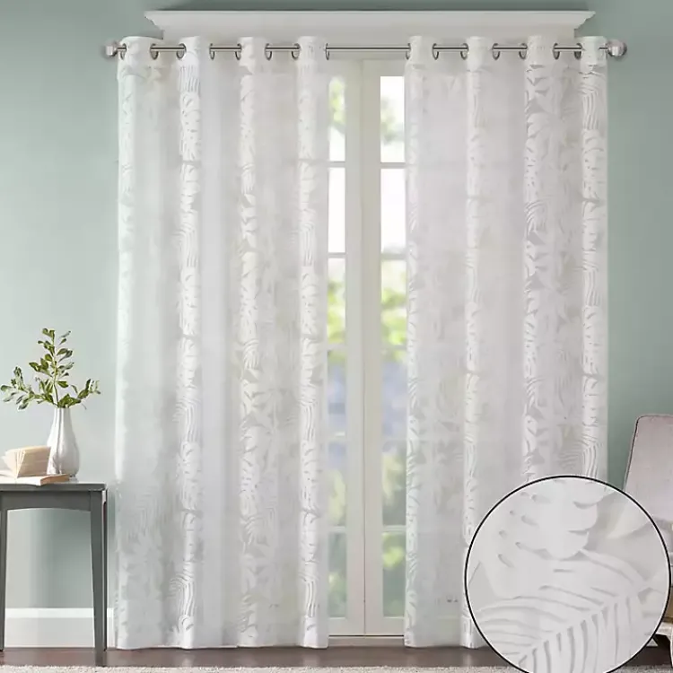 Kirklands Home Curtains & Drapes|Leilani Palm Leaf Curtain Panel, 63 in. White