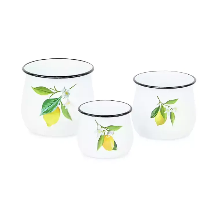Discount Lemon Blossom Enamel Jars, Set of 3 Decorative Bowls & Jars