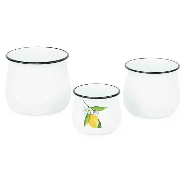 Discount Lemon Blossom Enamel Jars, Set of 3 Decorative Bowls & Jars
