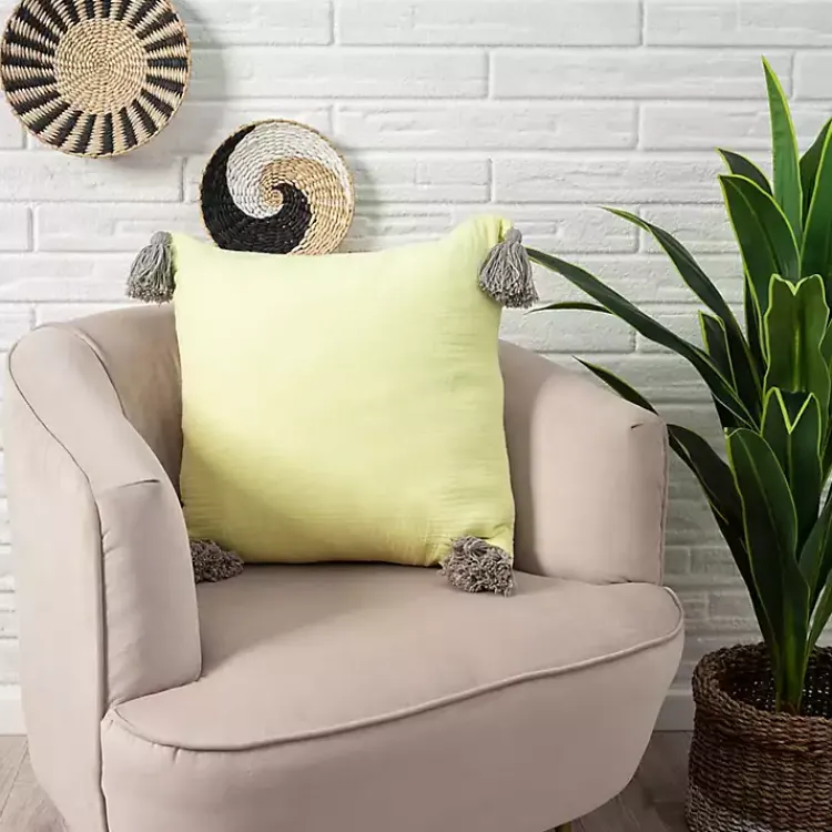 Sale Lemon Gauze Organic Tassel Throw Pillow Pillows