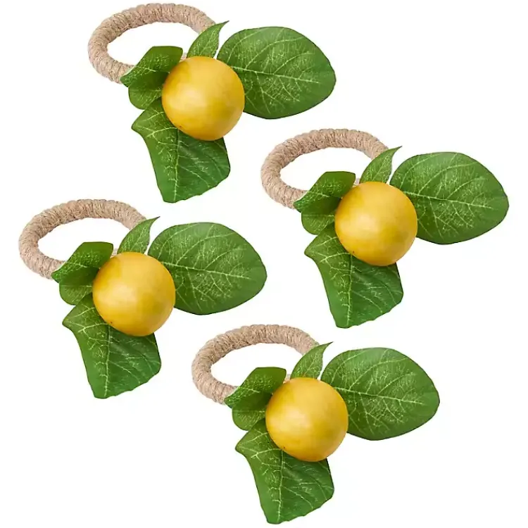 Kirklands Home Table Linens|Lemon Leaf Rope Napkin Rings, Set of 4