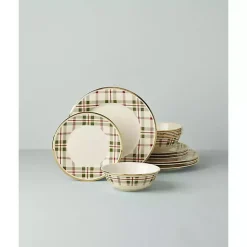 Clearance Lenox Holiday Plaid 12-pc. Dinnerware Set Christmas Dining & Entertaining