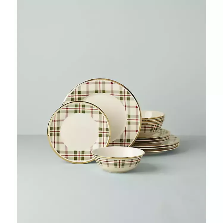 Clearance Lenox Holiday Plaid 12-pc. Dinnerware Set Christmas Dining & Entertaining