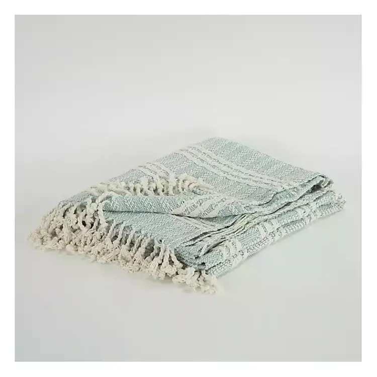 Online Light Blue and Ivory Striped Cotton Throw Blankets & Throws