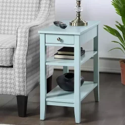 Kirklands Home Accent & End Tables|Light Chairside End Table with Shelves Blue