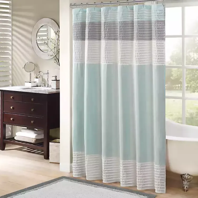 Kirklands Home Shower Curtains|Light Colorblock Silky Shower Curtain Blue