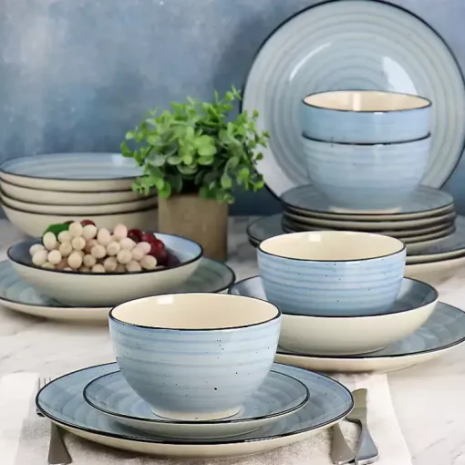 Kirklands Home Dinnerware|Light Gia Stoneware 24-pc. Dinnerware Set Blue