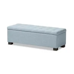 Kirklands Home Benches & Ottomans|Light Grid Tufted Upholstered Ottoman Blue