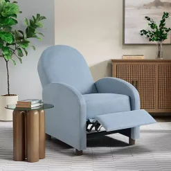 Kirklands Home Accent Chairs|Light Rounded Push Back Recliner Blue