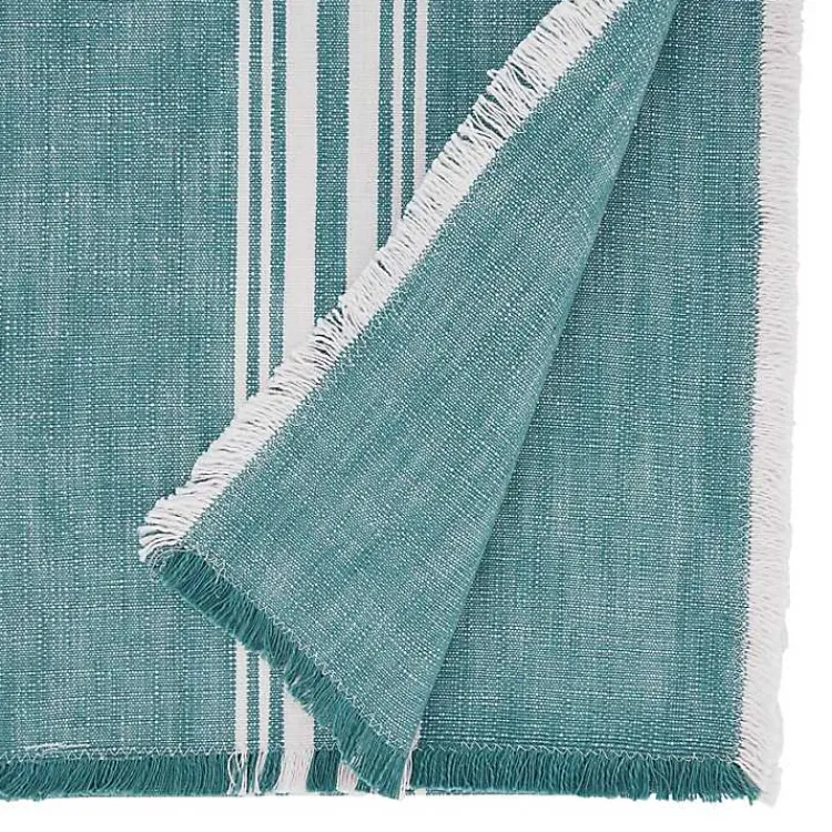 Kirklands Home Table Linens|Light Blue Striped Fringe Table Runner, 72 in.