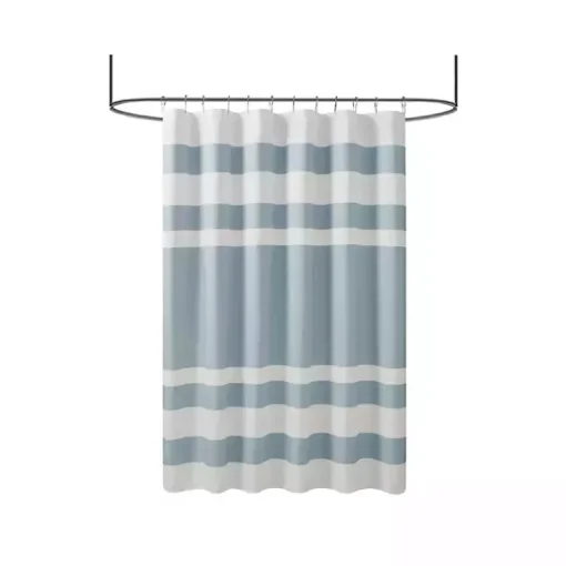 Kirklands Home Shower Curtains|Light Blue Striped Waffle Shower Curtain