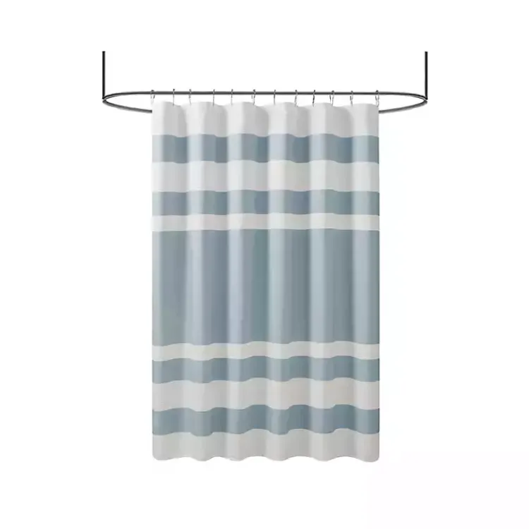 Kirklands Home Shower Curtains|Light Blue Striped Waffle Shower Curtain