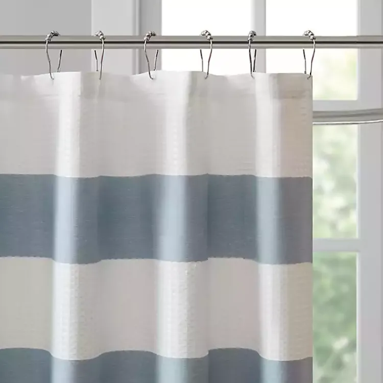 Kirklands Home Shower Curtains|Light Blue Striped Waffle Shower Curtain