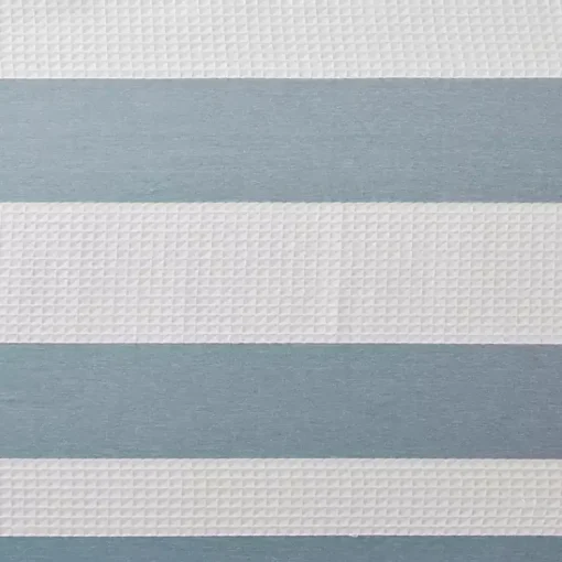 Kirklands Home Shower Curtains|Light Blue Striped Waffle Shower Curtain