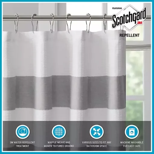 Kirklands Home Shower Curtains|Light Blue Striped Waffle Shower Curtain