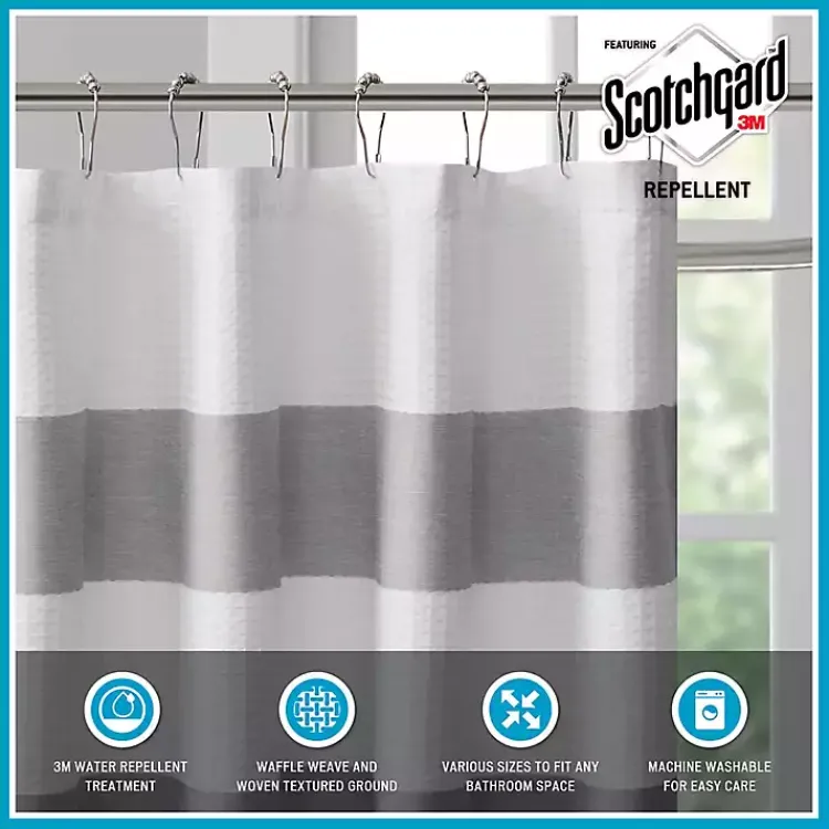 Kirklands Home Shower Curtains|Light Blue Striped Waffle Shower Curtain