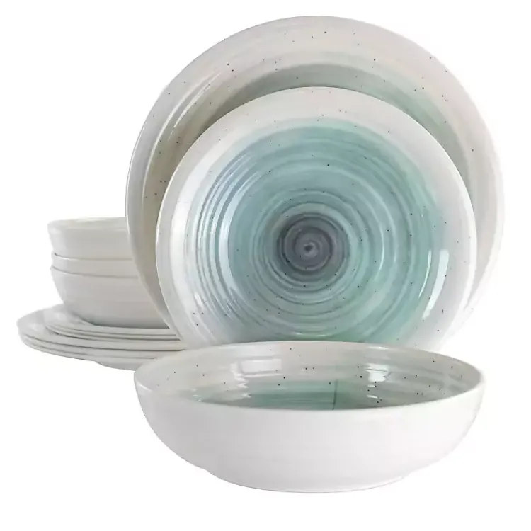 Kirklands Home Dinnerware|Light Blue Swirl Melamine 12-pc. Dinnerware Set