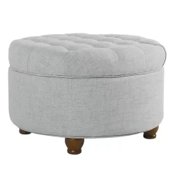 Kirklands Home Benches & Ottomans|Light Tufted Round Storage Ottoman Blue