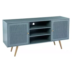 Kirklands Home Tv Stands & Media Consoles|Light Wood and Cane Media Cabinet Blue