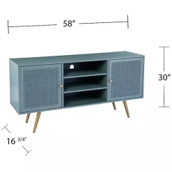Kirklands Home Tv Stands & Media Consoles|Light Wood and Cane Media Cabinet Blue