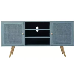 Kirklands Home Tv Stands & Media Consoles|Light Wood and Cane Media Cabinet Blue