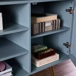 Kirklands Home Tv Stands & Media Consoles|Light Wood and Cane Media Cabinet Blue