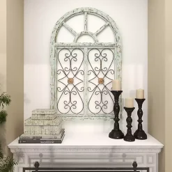 Kirklands Home Wall Plaques|Light Blue Wood Arched Window Wall Plaque