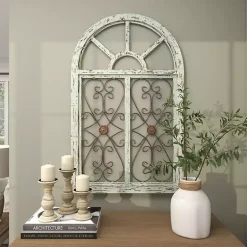 Kirklands Home Wall Plaques|Light Blue Wood Arched Window Wall Plaque