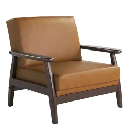 Kirklands Home Accent Chairs|Light Faux Leather Ambon Accent Chair Brown