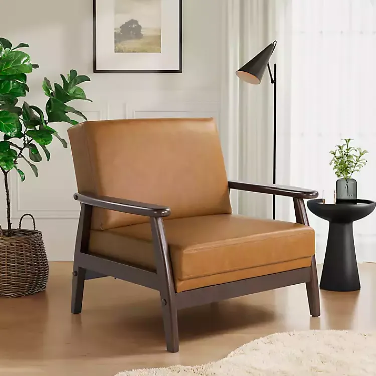 Kirklands Home Accent Chairs|Light Faux Leather Ambon Accent Chair Brown