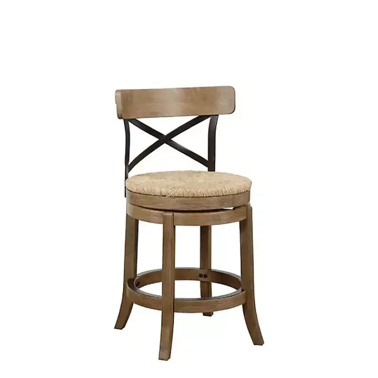 Kirklands Home Bar Stools & Counter Height Stools|Light Wood and Seagrass Swivel Counter Stool Brown