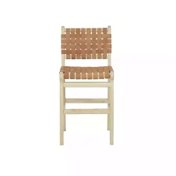 Kirklands Home Bar Stools & Counter Height Stools|Light Brown Woven Leather Wooden Counter Stool Tan