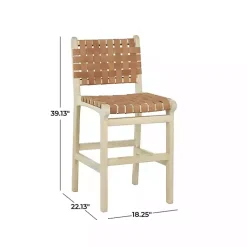Kirklands Home Bar Stools & Counter Height Stools|Light Brown Woven Leather Wooden Counter Stool Tan