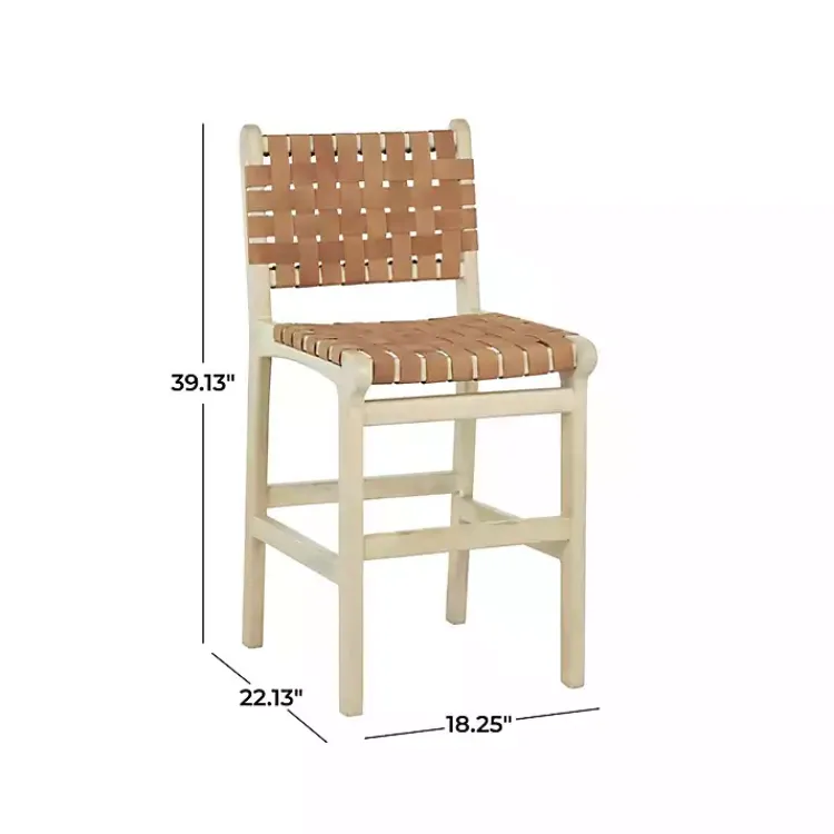Kirklands Home Bar Stools & Counter Height Stools|Light Brown Woven Leather Wooden Counter Stool Tan