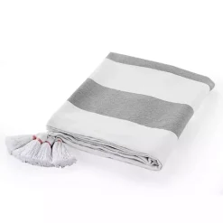 Sale Light Gray Cabana Stripe Tassel Throw Blankets & Throws