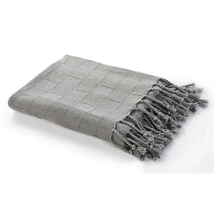 Light Checkered Weave Fringe Throw Blankets & Throws