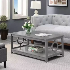 Kirklands Home Coffee Tables|Light Circle Cut-Out Sides Coffee Table Gray