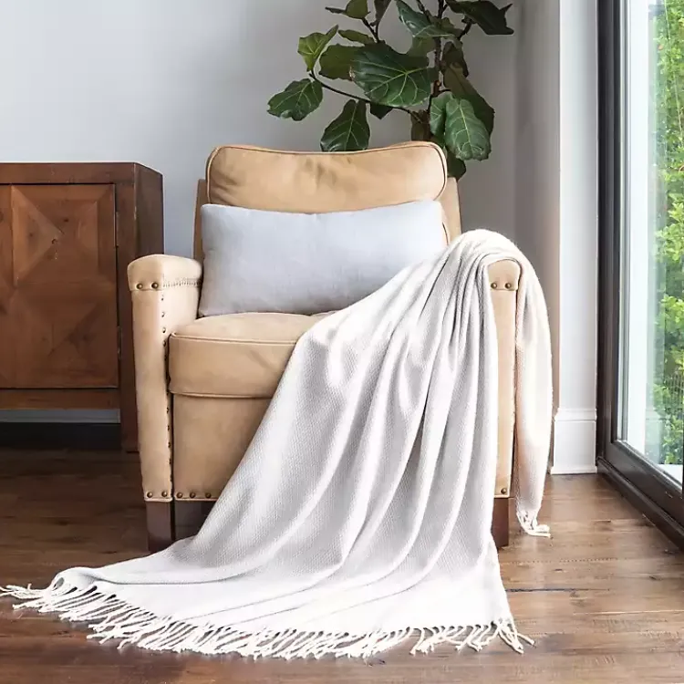Online Light Herringbone Throw with Fringe Blankets & Throws