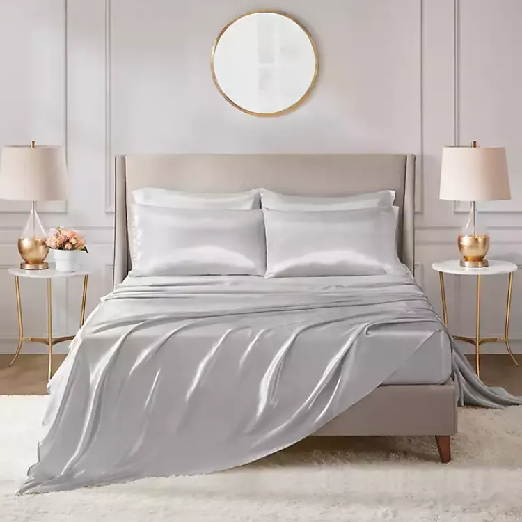 Kirklands Home Bed Sheets|Light Satin 6-pc. Queen Sheet Set Gray