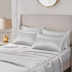 Kirklands Home Bed Sheets|Light Satin 6-pc. Queen Sheet Set Gray