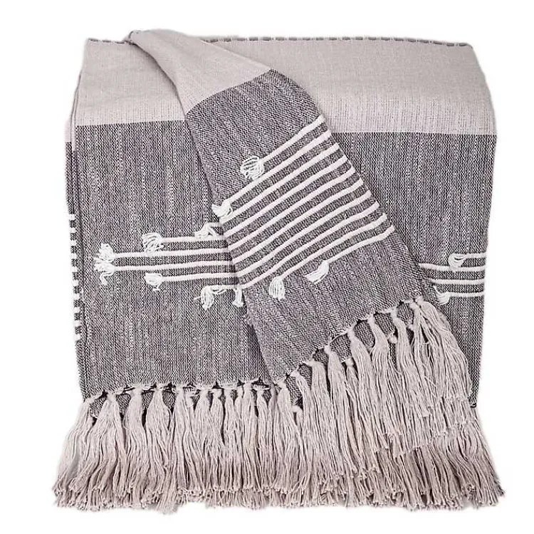 Online Light Slub Striped Tassel Throw Blankets & Throws