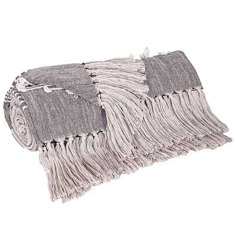 Online Light Slub Striped Tassel Throw Blankets & Throws
