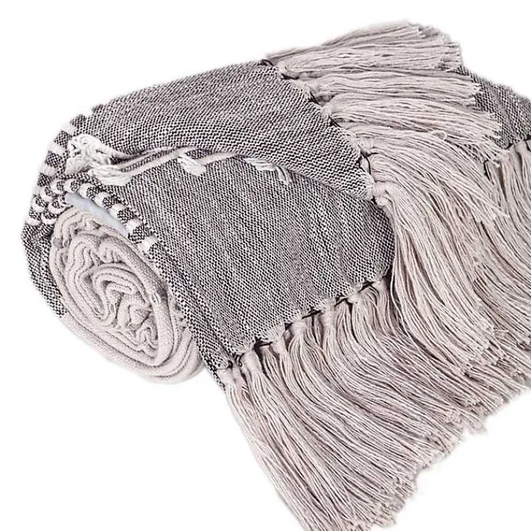 Online Light Slub Striped Tassel Throw Blankets & Throws