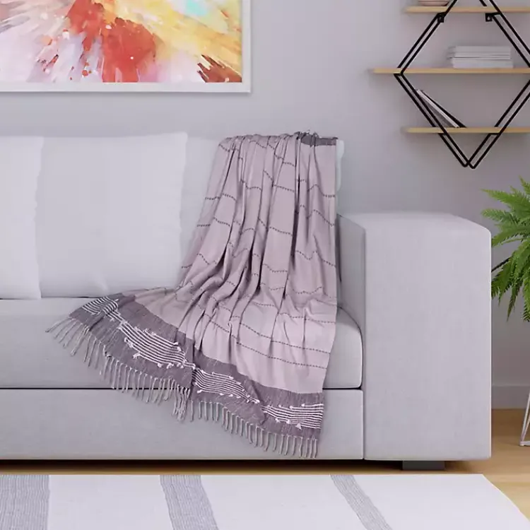 Online Light Slub Striped Tassel Throw Blankets & Throws