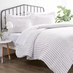 Kirklands Home Duvets|Light Gray Stripes 3-pc. Queen Duvet Cover Set