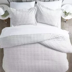 Kirklands Home Duvets|Light Gray Stripes 3-pc. Twin Duvet Cover Set